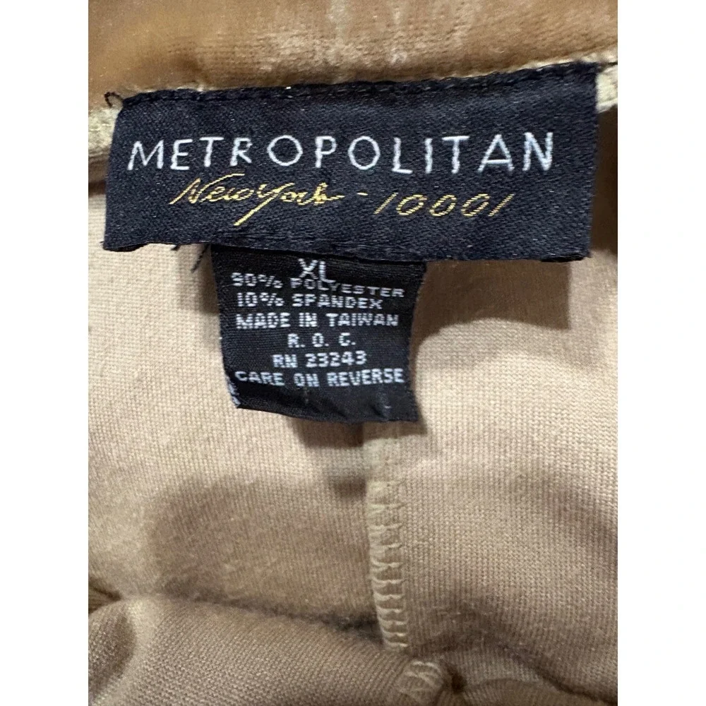 Metropolitan New York Tan Velvet Stirrup Pants Womens XL Vintage Velour Leggings